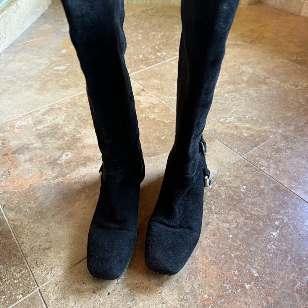 Prada Black Suede Knee-High Boots Vestaire Collection 37.5 - Picture 9 of 9